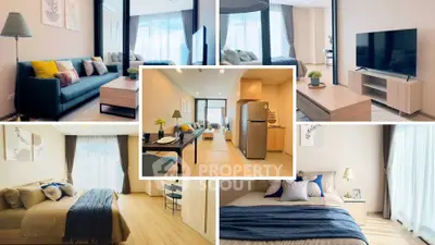Modern apartment interior with stylish living room, cozy bedroom, and sleek kitchen featuring contemporary decor.