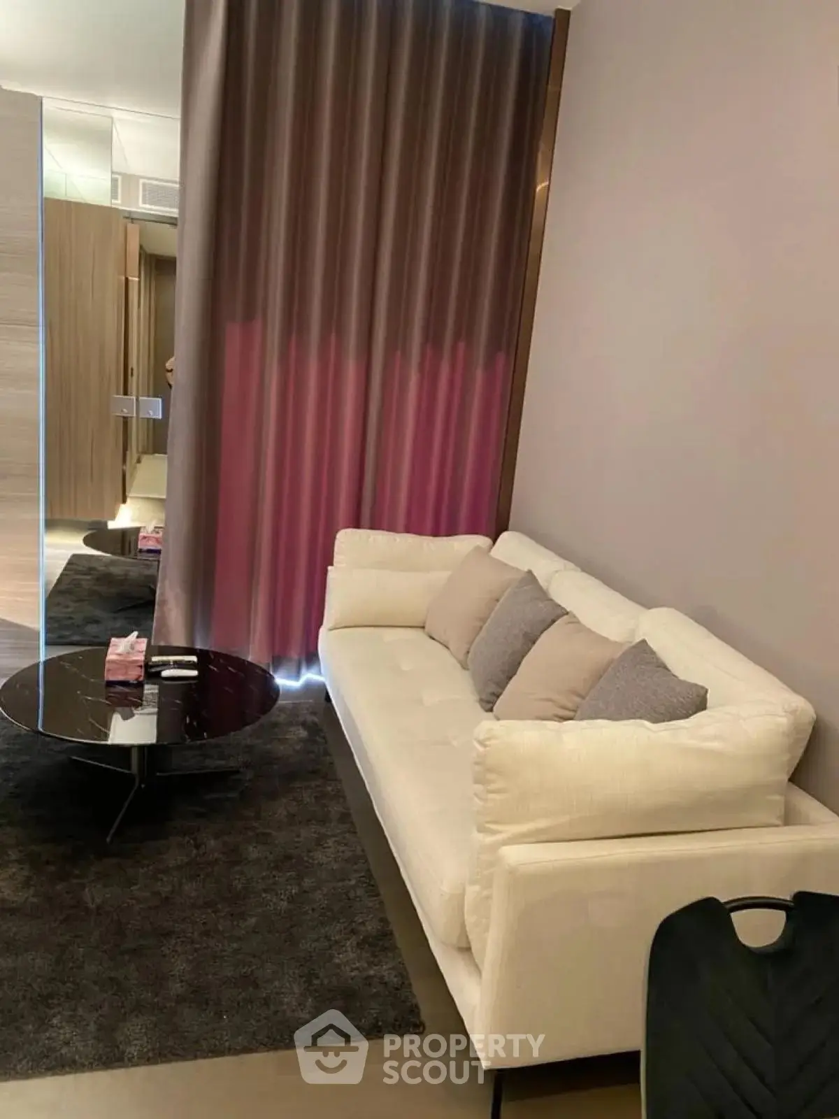 Modern living room with elegant sofa and stylish decor