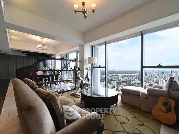 Luxurious living room with panoramic city view and elegant decor