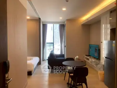 Modern studio apartment with open layout and city view