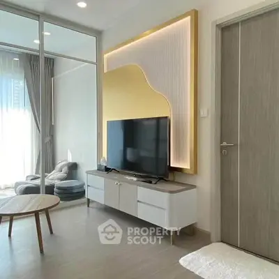Modern living room with stylish TV unit and elegant decor