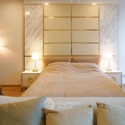 Luxurious bedroom with elegant lighting and modern decor