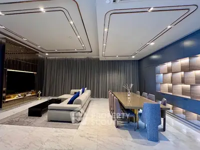 Luxurious modern living room with elegant dining area and stylish decor