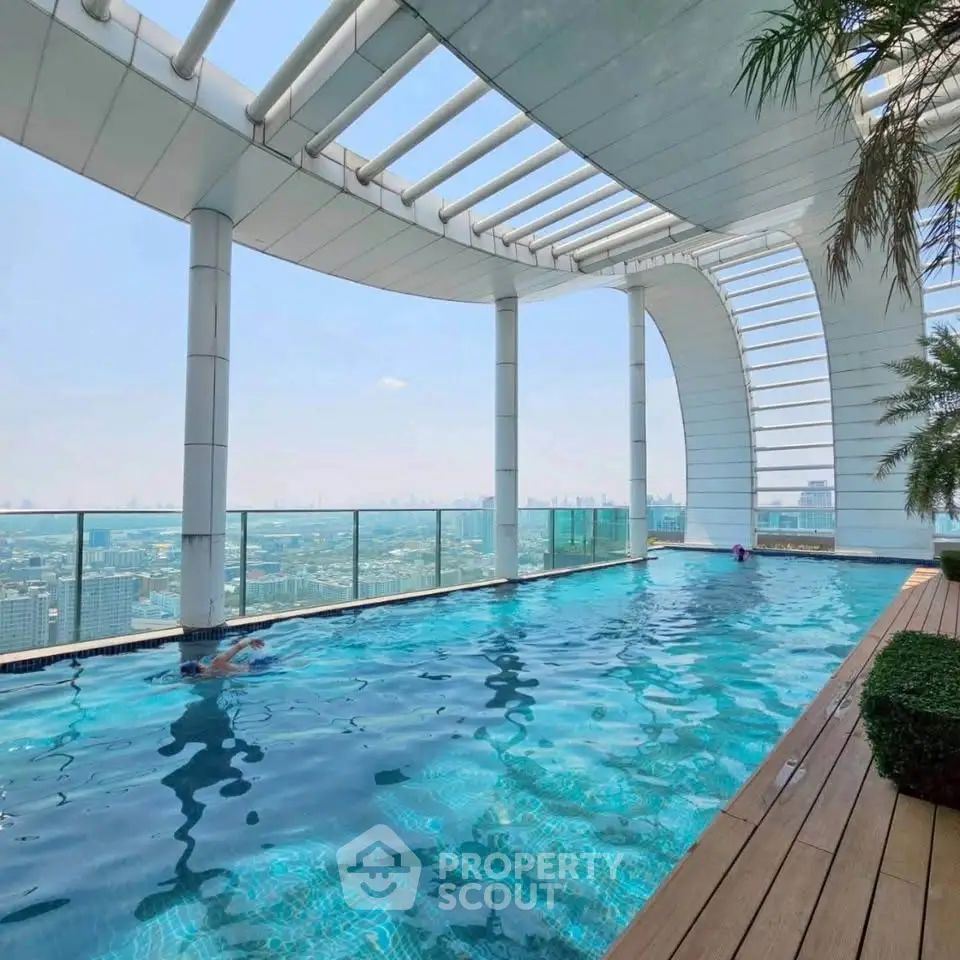 Luxurious rooftop pool with stunning city views and modern architectural design.