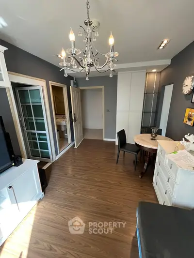 Chic living room with elegant chandelier and modern decor