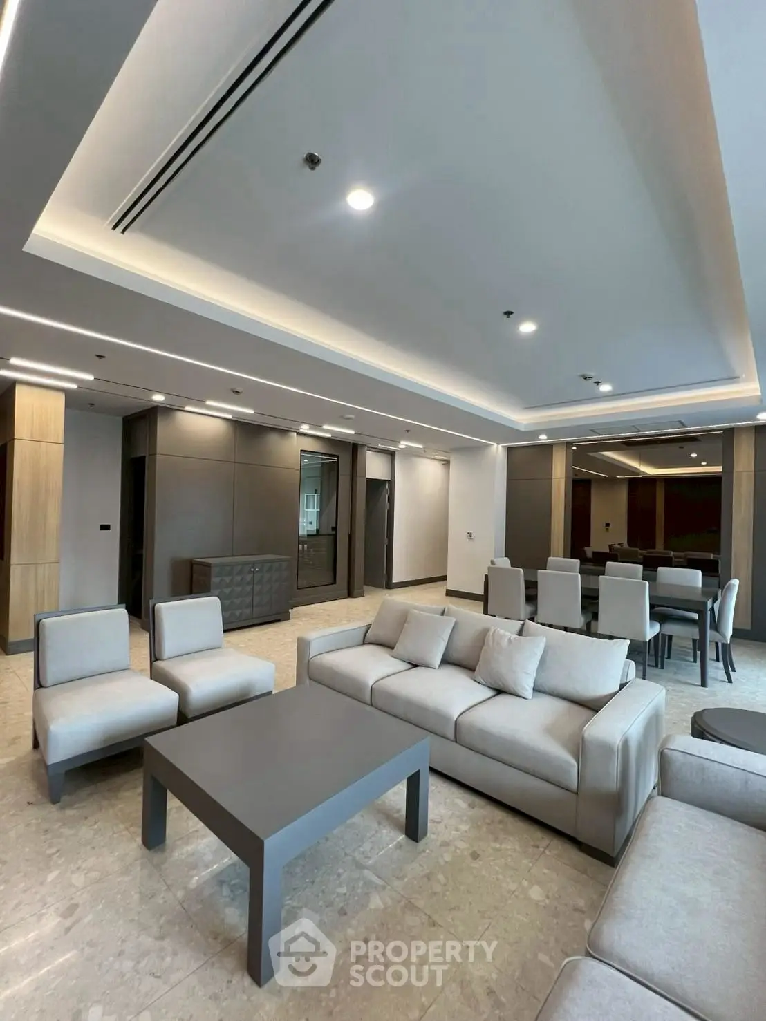 Luxurious modern living room with elegant furniture and ambient lighting