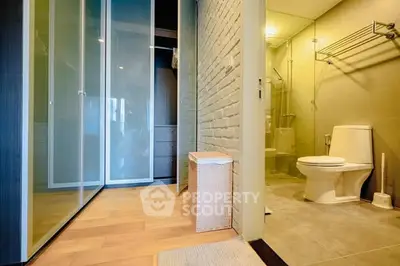 Modern bathroom with glass shower and sleek design