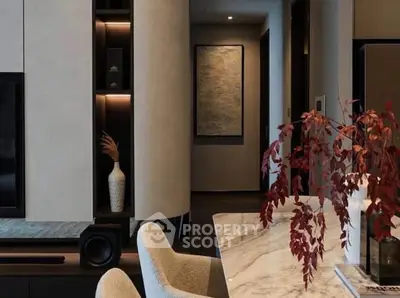 Luxurious modern living room with elegant marble table and stylish decor