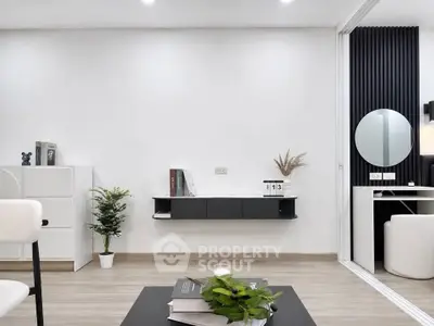 Modern minimalist living room with sleek furniture and stylish decor