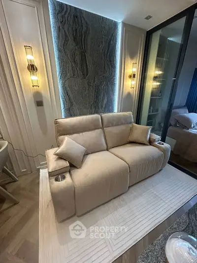 Luxurious living room with elegant sofa and ambient lighting