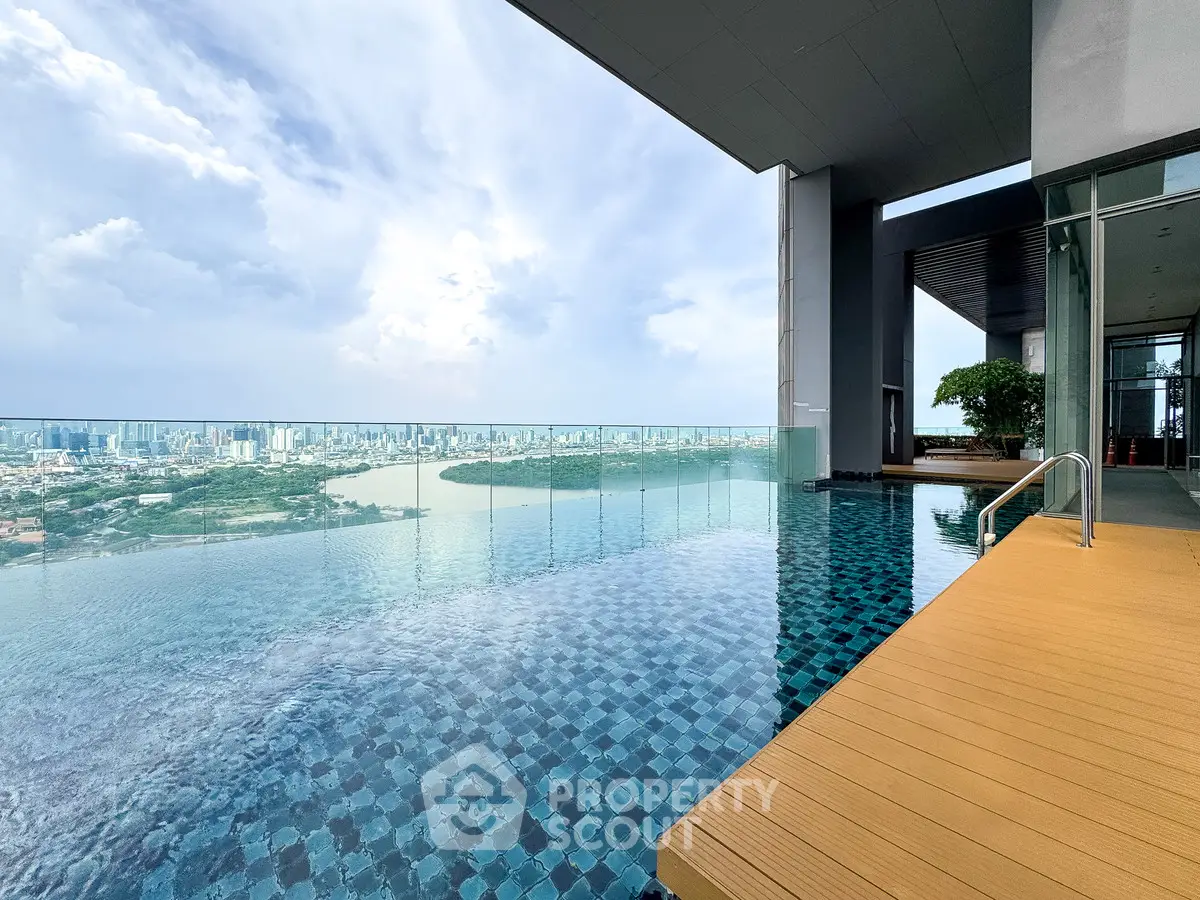 Luxurious rooftop infinity pool with stunning city skyline view