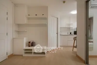 Modern apartment interior with open kitchen and minimalist design