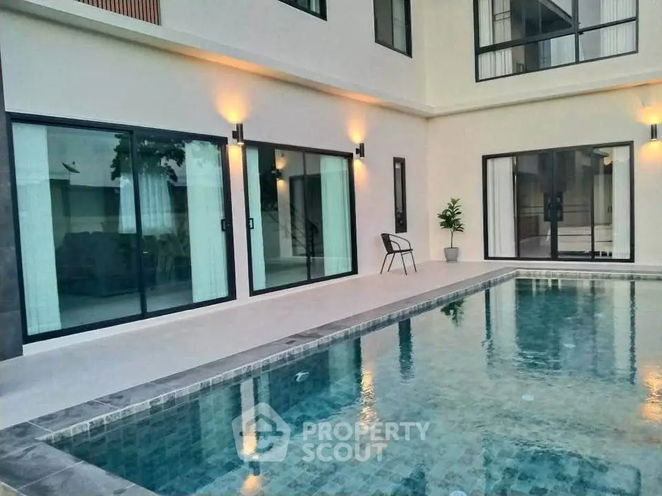 Luxurious modern home with private pool and elegant lighting