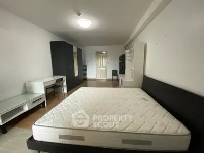 Spacious bedroom with modern furniture and ample natural light