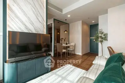 Stylish modern living room with elegant decor and dining area