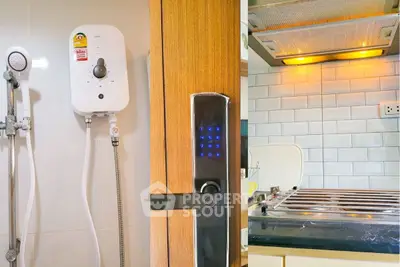 Modern bathroom and kitchen features with digital lock and appliances