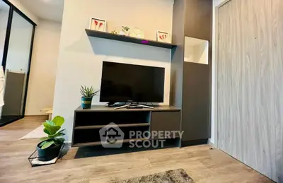 Modern living room with sleek TV stand and stylish decor