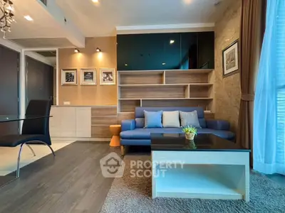 Modern living room with stylish decor and cozy seating area