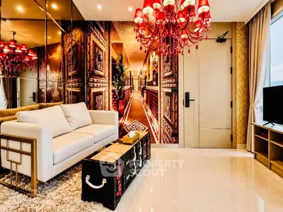 Luxurious living room with elegant chandelier and stylish decor