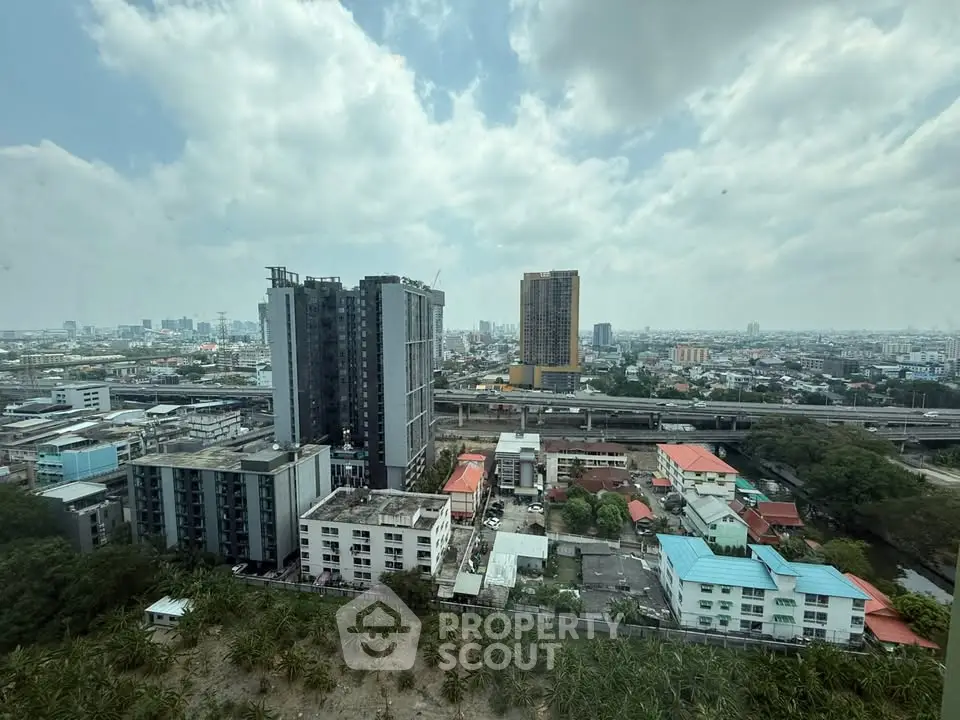 Stunning cityscape view showcasing modern high-rise buildings and urban landscape under a cloudy sky.