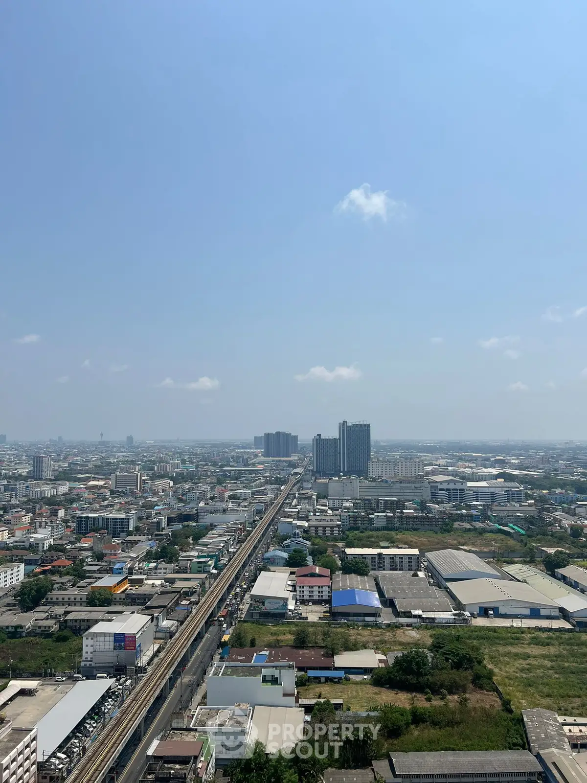 Stunning cityscape view with high-rise buildings and clear blue sky.