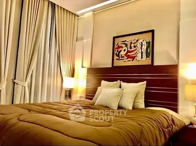 Luxurious bedroom with elegant decor and ambient lighting