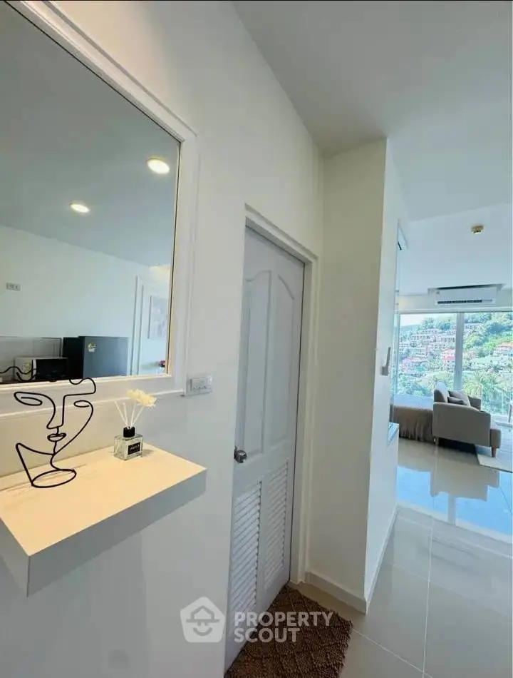 Modern apartment interior with stylish decor and scenic view