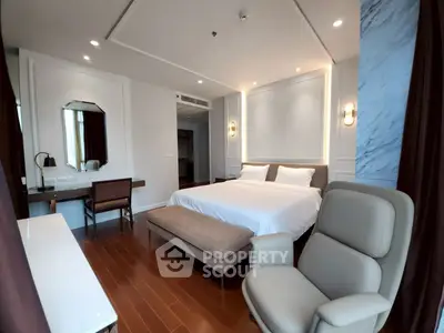 Luxurious modern bedroom with elegant furnishings and ambient lighting