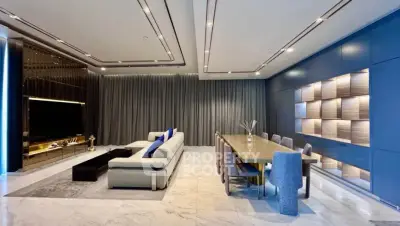 Luxurious modern living room with elegant dining area and stylish decor