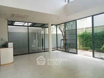 Spacious modern living room with large windows and garden view