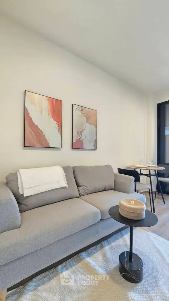 Modern living room with stylish decor and cozy seating area