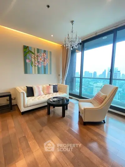Luxurious living room with stunning city view and elegant decor