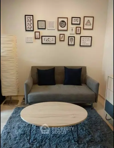 Cozy living room with modern decor and stylish wall art