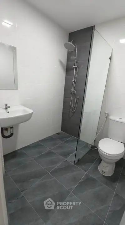 Modern bathroom with sleek shower and minimalist design
