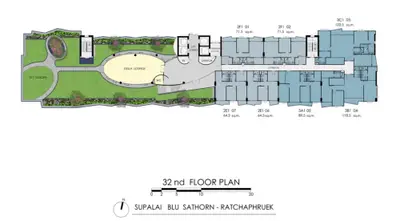 32nd floor plan of Supalai Blu Sathorn Ratchaphruek with sky garden and spiral lounge.