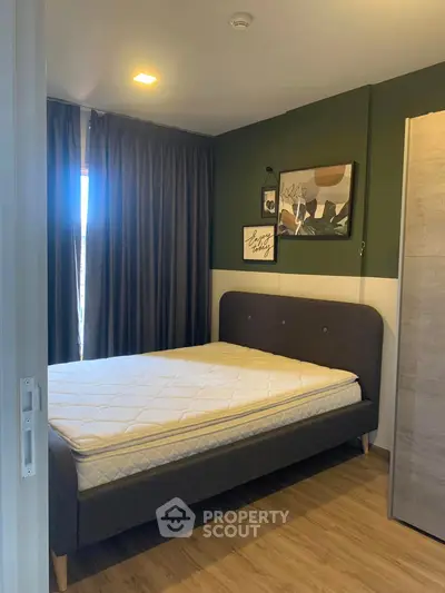 Cozy bedroom with modern decor and natural light