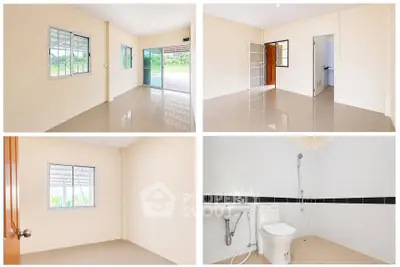 Spacious unfurnished apartment with tiled floors and modern bathroom