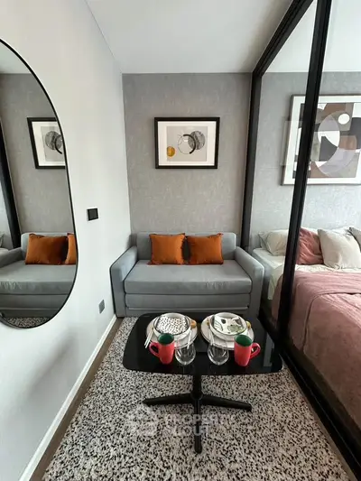 Stylish modern living room with cozy sofa and chic decor