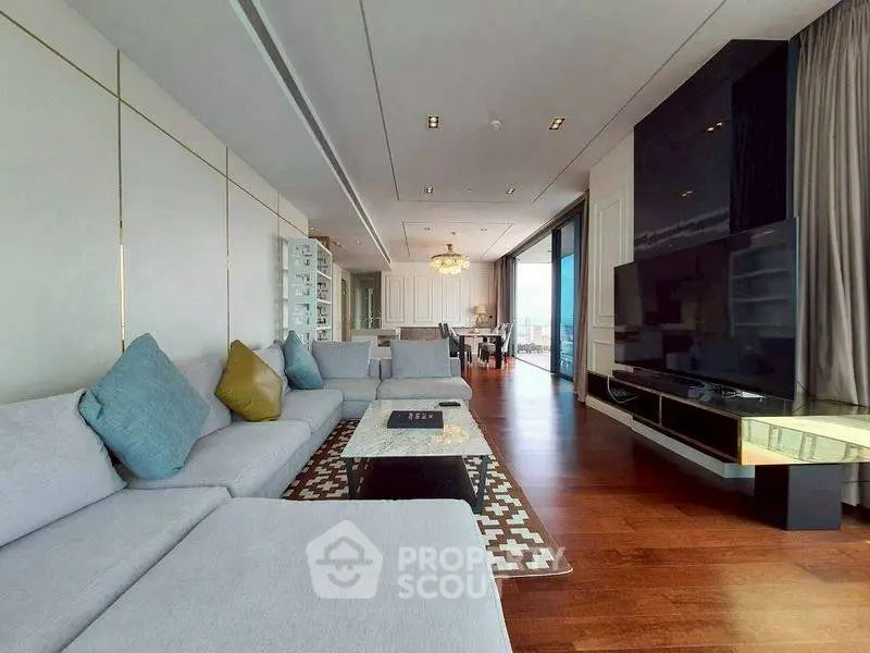 Luxurious modern living room with spacious seating and elegant decor