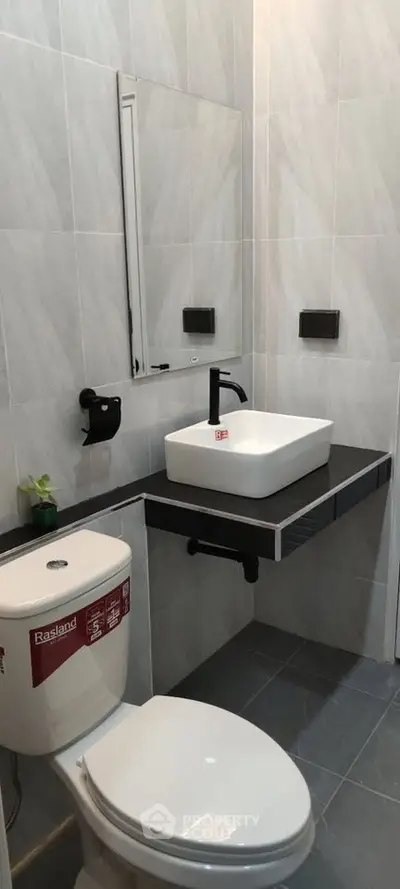 Modern bathroom with sleek fixtures and minimalist design