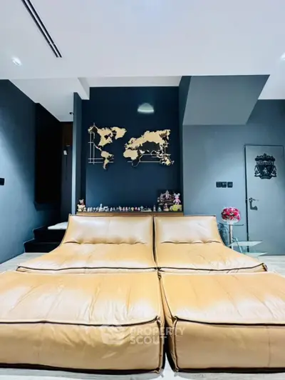 Stylish living room with modern decor and unique wall art