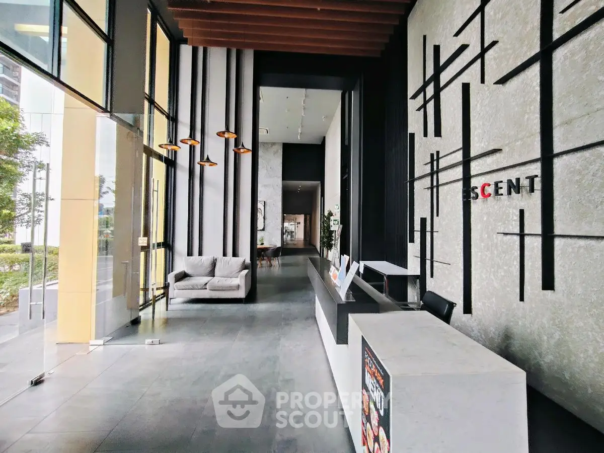Modern building entrance with sleek design and stylish decor