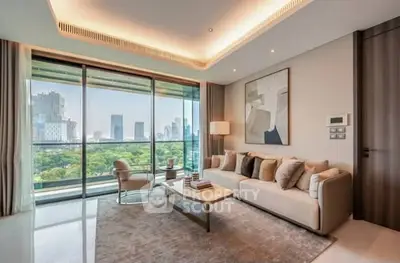 Luxurious living room with stunning city view and modern decor