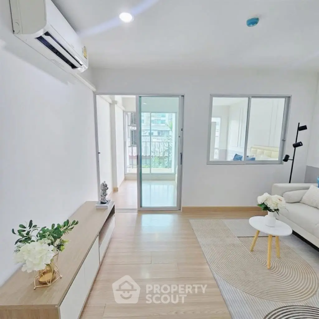 Bright and modern living room with sleek design and natural light