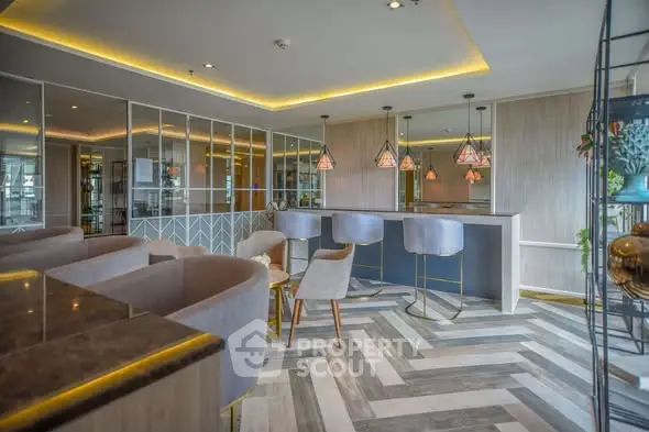 Luxurious modern living room with stylish decor and elegant lighting