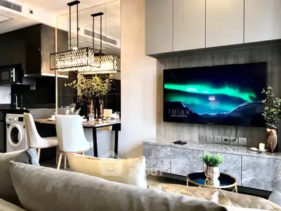 Luxurious modern living room with elegant dining area and stylish decor
