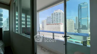 Modern apartment balcony with stunning city skyline view