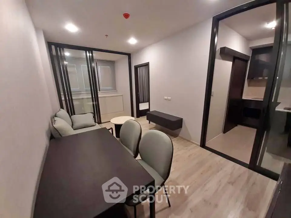 Modern living room with sleek furniture and open layout