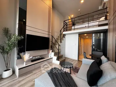 Modern loft apartment with stylish living room and mezzanine bedroom