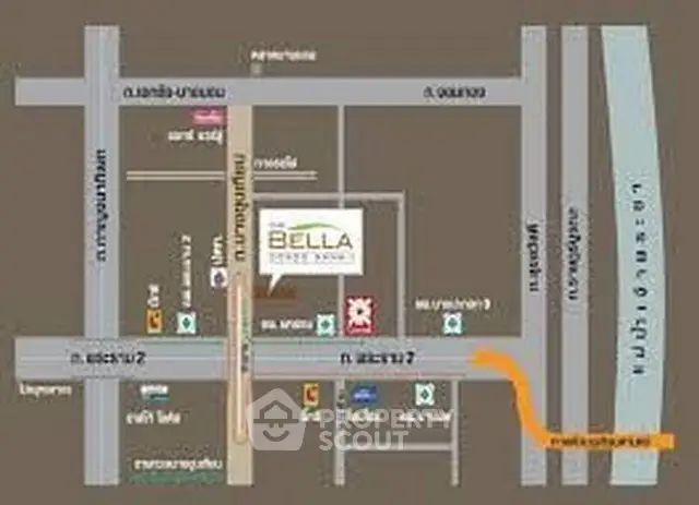 Map showing location of Bella condo with nearby streets and landmarks.